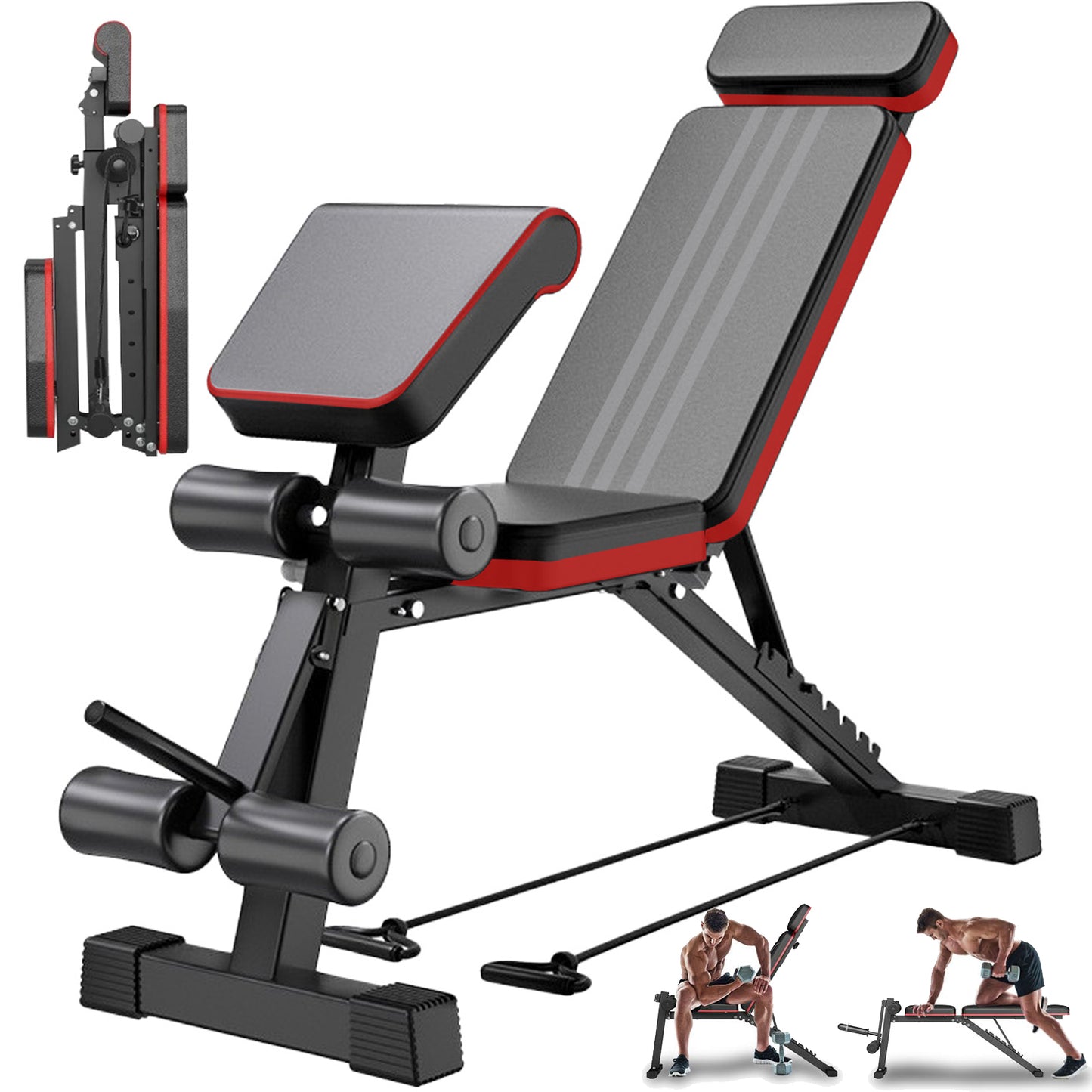 BAOKALER 7 Levels Adjustable Weight Bench with Extended Headrest & Leg Extension, Foldable Dumbbell Workout Bench, Supports Up to 770 lbs, Incline & Decline Positions for Full Body Strength Training