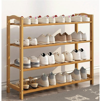 ALSO GO Bamboo Shoe Rack 4 Tier Shoe Organizer for Closet Entryway Shoe Shelf Shoe Cabinet Free Standing Shoe Racks for Indoor Home Natural, 4 tier Wood Shoe Shelf Unit, 26.77''L x 9.84''Wx 28.74''H
