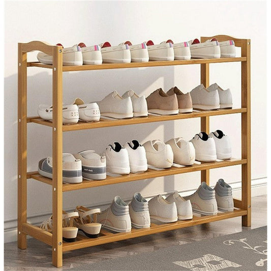 ALSO GO Bamboo Shoe Rack 4 Tier Shoe Organizer for Closet Entryway Shoe Shelf Shoe Cabinet Free Standing Shoe Racks for Indoor Home Natural, 4 tier Wood Shoe Shelf Unit, 26.77''L x 9.84''Wx 28.74''H