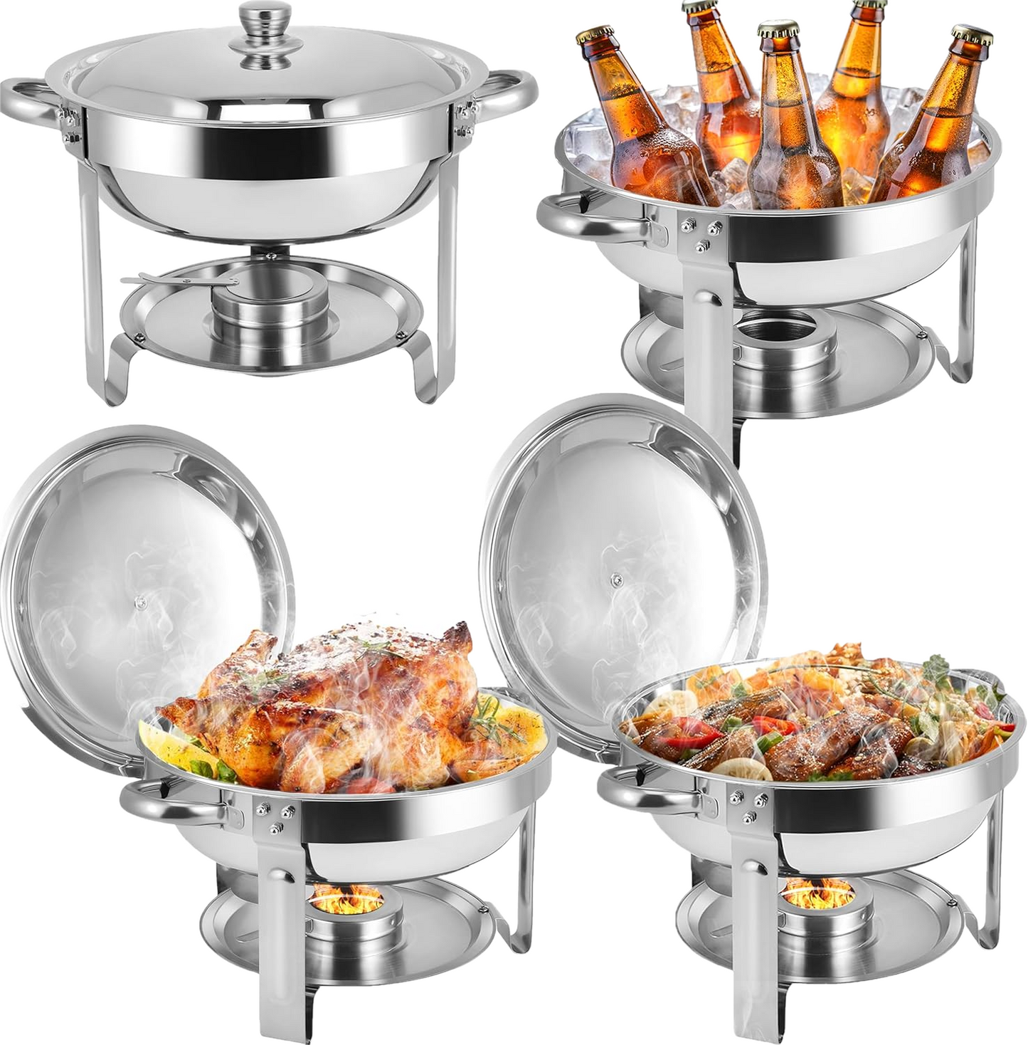 Chafing Dishes for Buffet 4 Pack, 5QT Buffet Server Food Warmer, Round Chafer and Buffet Warmer Sets, Chafing Dishes Stainless Steel for Home Parties,Catering Events