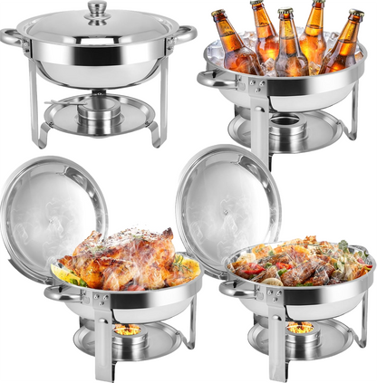Chafing Dishes for Buffet 4 Pack, 5QT Buffet Server Food Warmer, Round Chafer and Buffet Warmer Sets, Chafing Dishes Stainless Steel for Home Parties,Catering Events