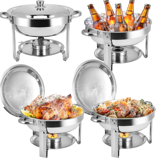 Chafing Dishes for Buffet 4 Pack, 5QT Buffet Server Food Warmer, Round Chafer and Buffet Warmer Sets, Chafing Dishes Stainless Steel for Home Parties,Catering Events