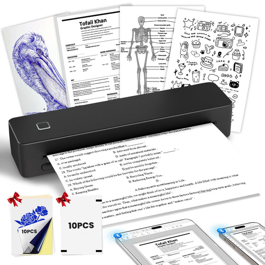 Thermal Printer for Travel, Supports US Letter, A4, A5, B5 Thermal Paper, Portable Wireless Inkless Phone Printer for Home Office, Compatible with Android iOS Phone & Laptop, Black