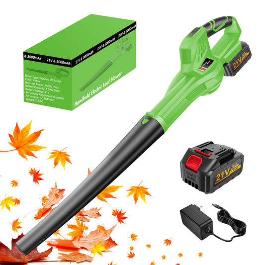 Cordless Leaf Blower, 21V Leaf Blower with 1 Battery, 6-Speed Leaf Blowers for Lawn Care, Patio, Blowing Leaves, Green