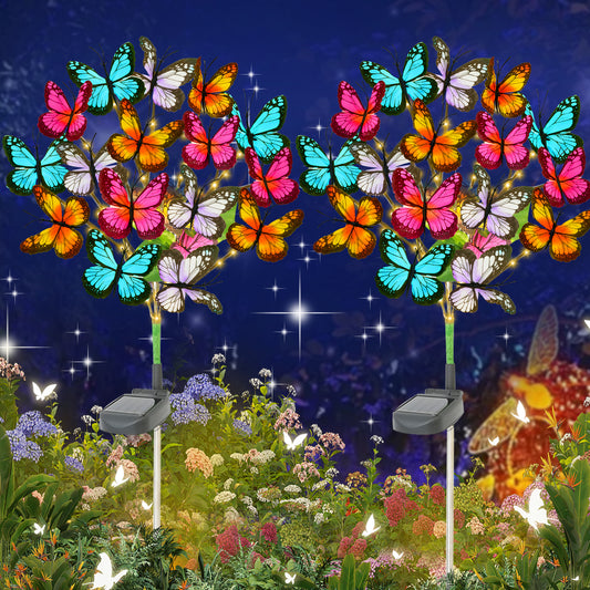 TopZoo Solar Butterfly Light for outdoor, 2 Pack Outdoor Waterproof Pathway Garden Stake Lights , Outside Decor for Patio, Lawn, Pathway