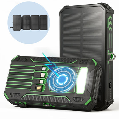 Solar Power Bank 46800mAh, PD15W Fast Charging Solar Charger with 4 Built-in Cables & Wireless Charging, Portable Solar Charger for Cell Phone, Solar Battery Pack for Camping (Green)