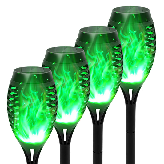 4PCS Solar Lights Outdoor, Solar Torch Light W/Green Flickering Flame for Garden Decor, Solar Garden Lights, Waterproof Solar Powered Lights for Outside Patio Pathway Yard Decoration