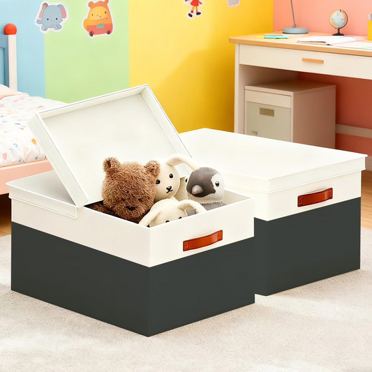 Storage Bins with Lids, 2 Pack Extra Large Blanket Storage Baskets with Lids, Closet Organizers Bins for Living Room, Nursery, Black and White