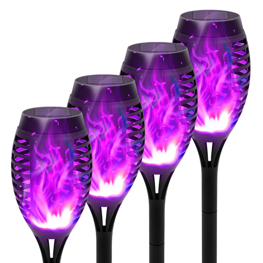 BAOKALEr Flickering Solar Powered Waterproof Patio Torch Lights, Purple, 4 Pieces