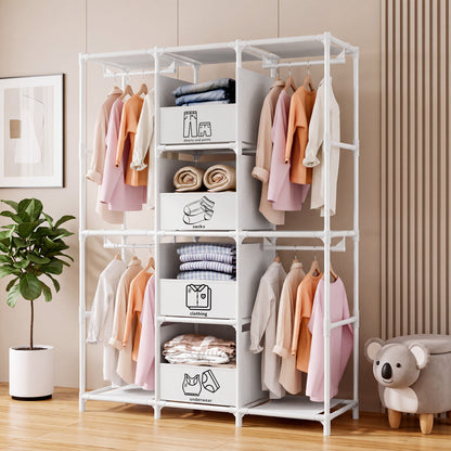 Portable Closet, Wardrobe Closet for Hanging Clothes with 4 Storage Drawers, Freestanding Closet Organizers and Storage for Bedroom, White