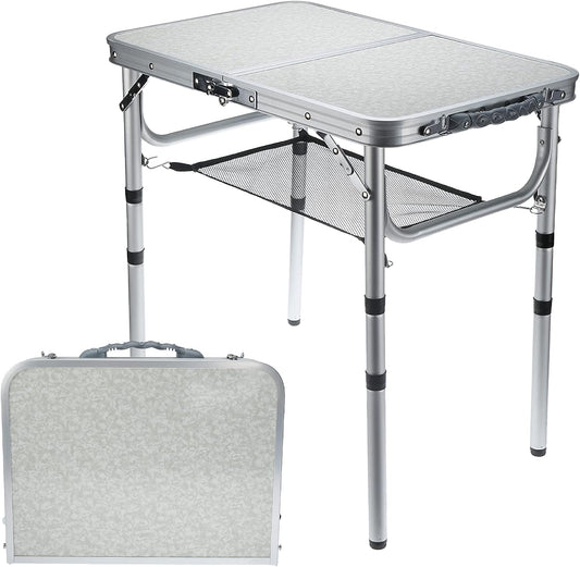 Folding Camp Table with Adjustable Height Legs, Indoor Outdoor Lightweight Portable Aluminum Dining Table for Picnic Camping