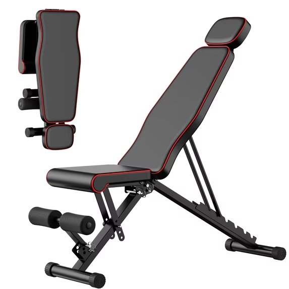 Adjustable Weight Bench with 7 Level Backrest, 4 Level Seat, 3 Level Leg Extension, Foldable Dumbbell Workout Bench for Home Gym, Incline Decline Positions for Full Body Strength Training, Black