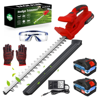 20 inch Cordless Hedge Trimmer, 24V Electric Hedge Trimmer with 2×2000mAh Batteries for Hedge Shrub Grass Lawn Pruning, Red