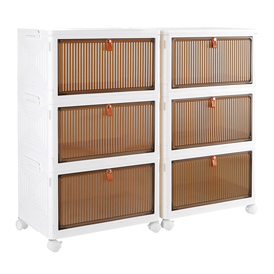 2 Pack 70Qt Plastic Storage Bins with Lids, 3 Tier Stackable Storage Bins, Foldable Storage Containers with Lids, 3-Layer Storage Bins with wheels for Home Office Bedroom Kitchen, White