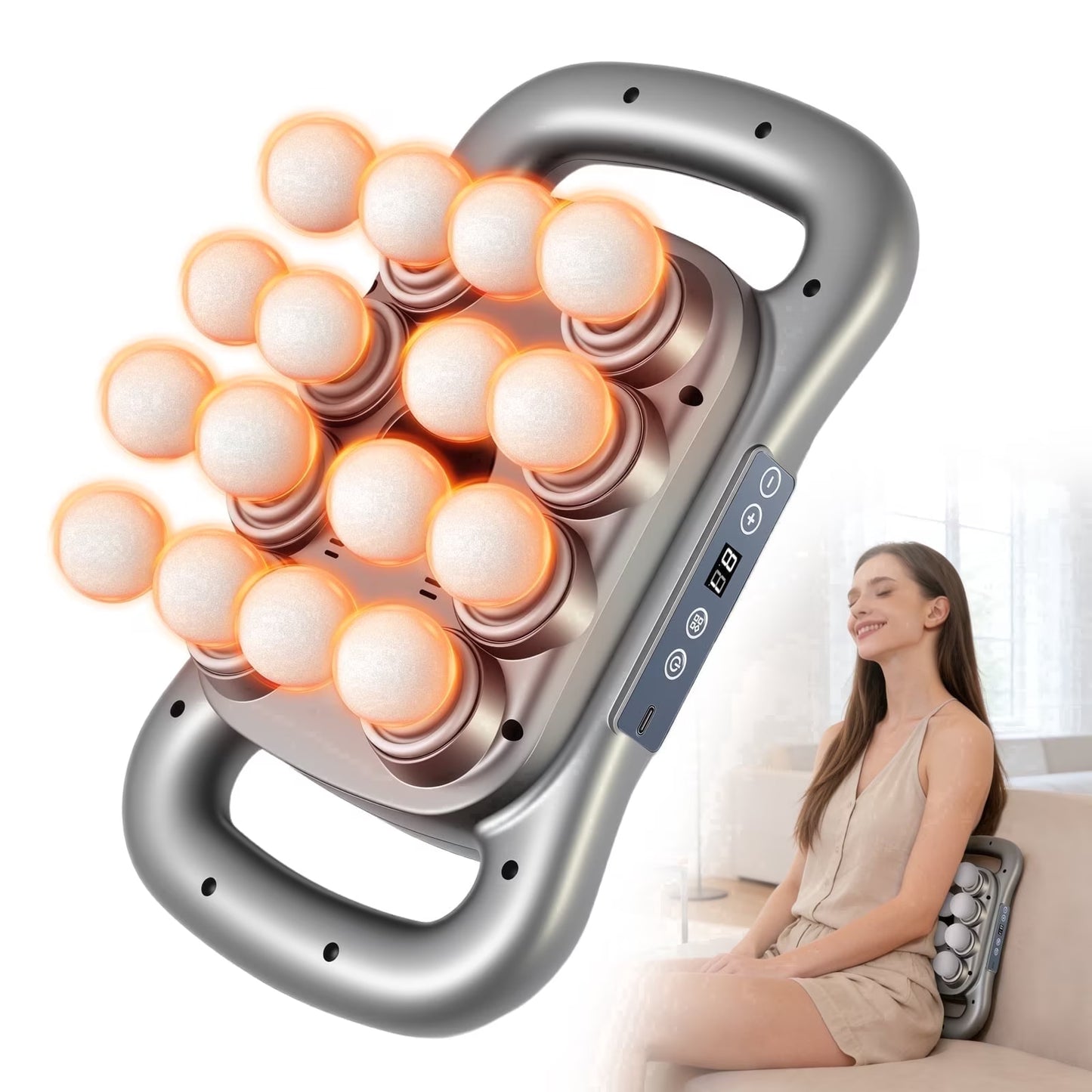 16 Head Massage Gun Set, Electric Muscle Massager with with 9 Modes 9 Intensities, 2000mAh Electric Massage Tools for Deep Tissue, Back, Shoulders, Legs, Gray