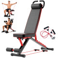 Multifunctional Foldable Weight Bench ¨C 1000 lbs Heavy Duty Capacity, 7-Level Adjustable Incline/Decline Backrest, Full-Body Training Home Gym Equipment with Resistance Bands & Pull Rope, Black-Red