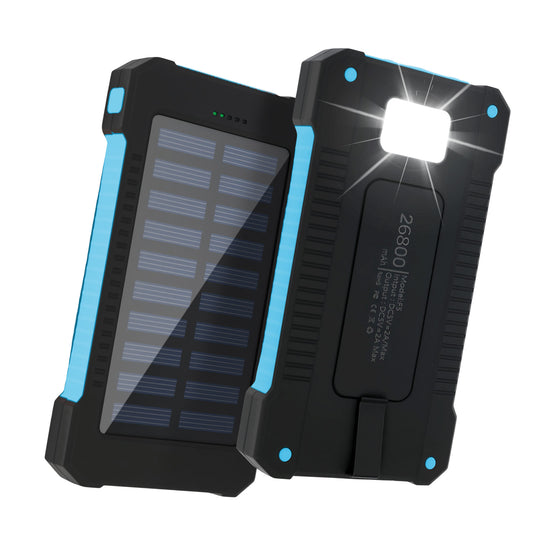Solar Charger Power Bank 26800mAh, Portable Fast Charging Power Bank with Type-C & USB Ports, Compatible with iPhone, Samsung & More, Waterproof Solar Panel for Camping and Outdoor Use(Blue)