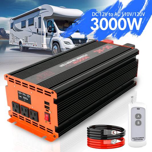 3000 Watt Power Inverter 12V DC to 110V/120V AC Converter Car Inverter with LCD Display