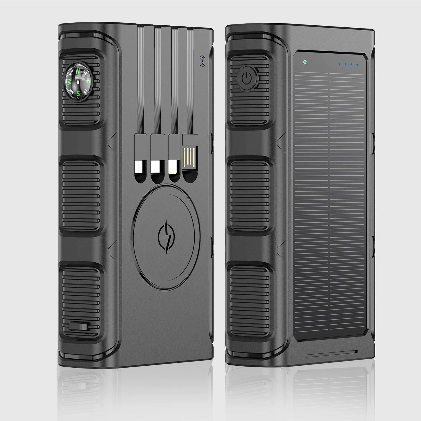 Power Bank Wireless Charger 68800mAh Built in Hand Crank and 4 Cables 15W Fast Charging Power Bank 7 Outputs & 4 Inputs Solar Portable Charger, SOS/Strobe/Strong Flashlights, Compass(Black)