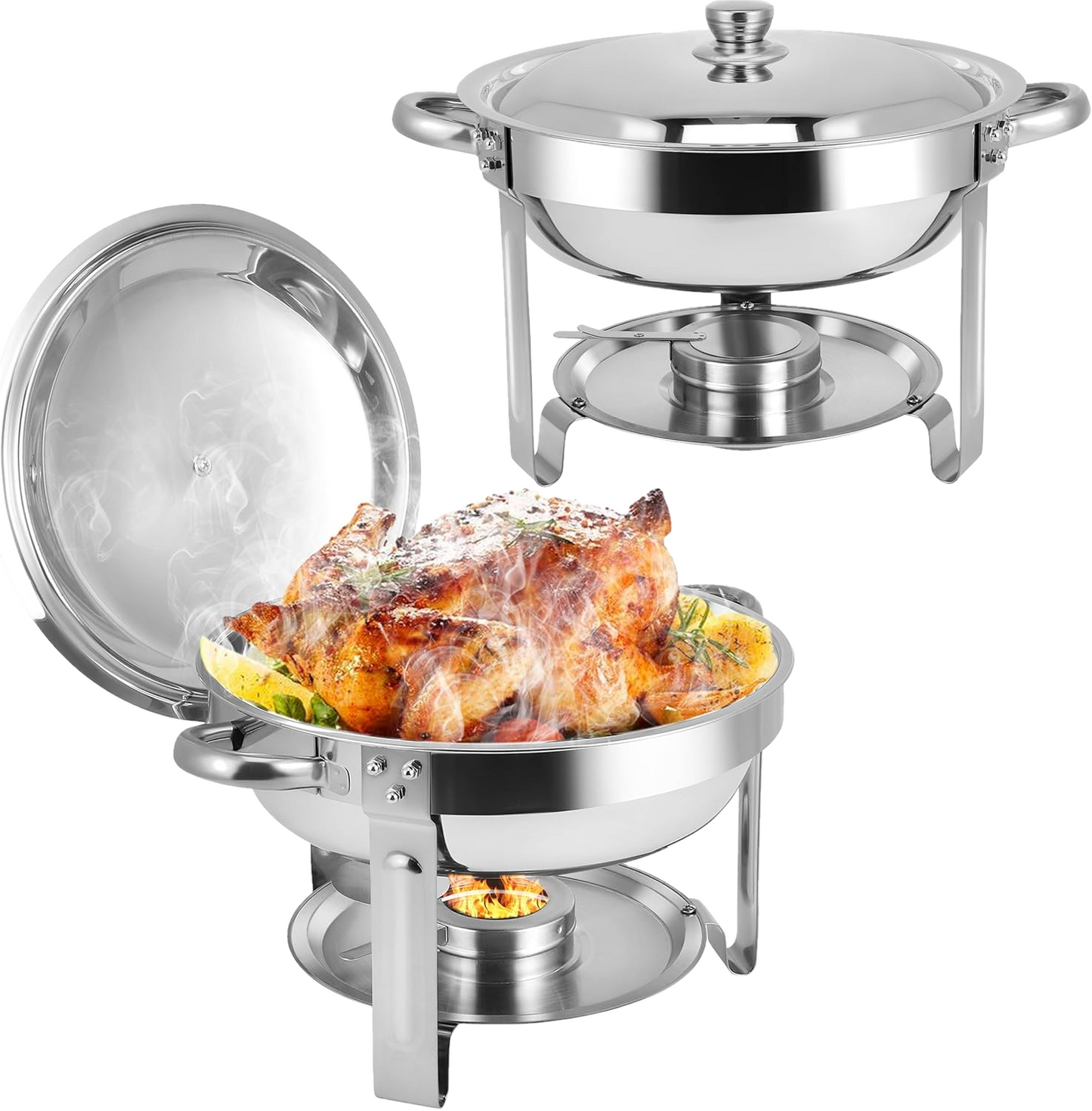CATGOOD Chafing Dishes for Buffet, 5.3QT Buffet Server Food Warmer, Round Chafer and Buffet Warmer Sets, Chafing Dishes Stainless Steel for Home Parties,Catering Events, 2 Pack