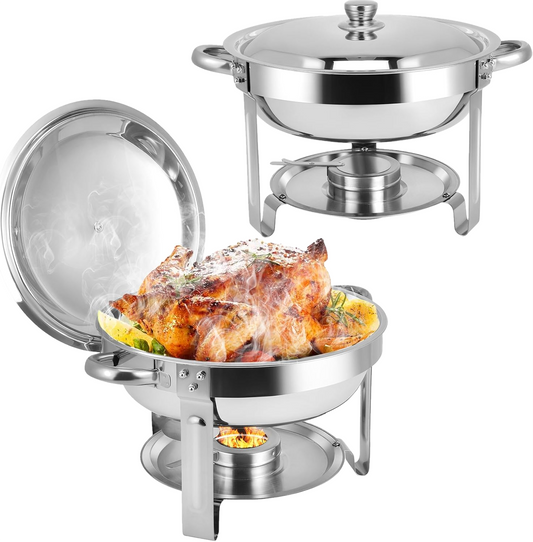 CATGOOD Chafing Dishes for Buffet, 5.3QT Buffet Server Food Warmer, Round Chafer and Buffet Warmer Sets, Chafing Dishes Stainless Steel for Home Parties,Catering Events, 2 Pack