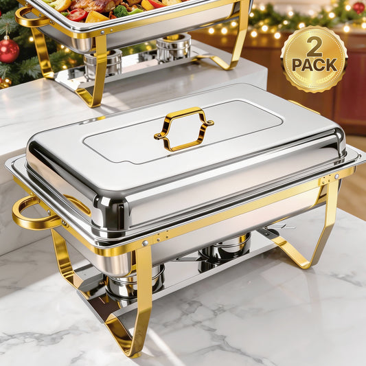 Baokaler 9QT Chafing Dish Buffet Set,High Grade Food Warmer,2PK Elegant Gold & Silver Chafing Dish for Parties, Buffet Server Food Warmer Gathering, Wedding, Event, Catering