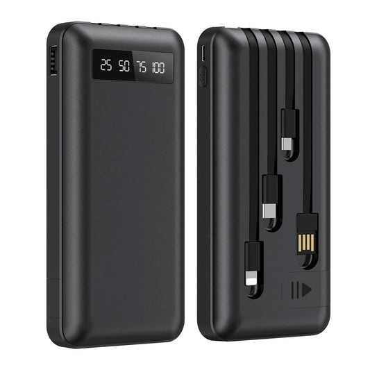 BAOKALER 20000mAh Power Bank Portable Fast Charger with 4 Cables, Compatible with iPhone & Samsung, High-Speed Charging Battery Pack, USB-C Cables, Black