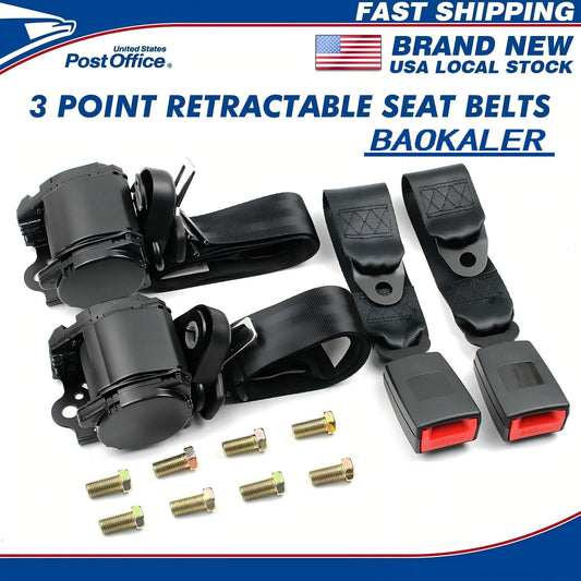 BAOKALER 2 Pack Seat Belt, 3 Point Retractable Seat Belt, Adjustable Car Seat Belt Lap Shoulder, Black