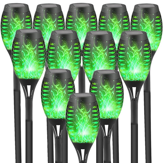 12 Pack Solar Torch Light with Flickering Flame, Outdoor Waterproof Lawn Lights, Solar Powered Pathway Lights for Garden Patio Yard Decoration, Green