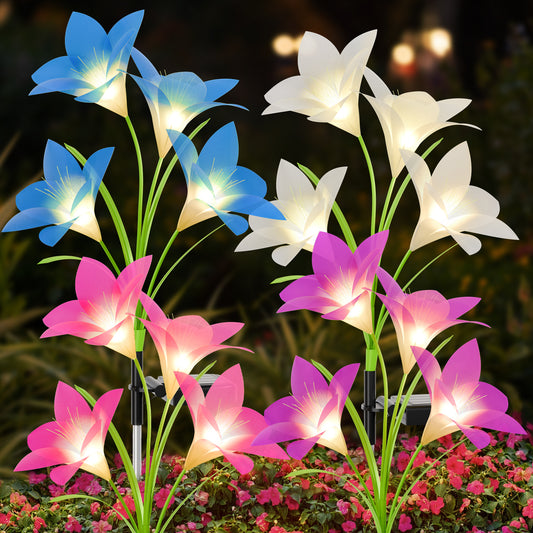Solar Garden Lights Outdoor, 4 Packs Solar Lily Flower Lights Waterproof, Color Changing LED Solar Lights Outdoor Decorative, Bigger Solar Panel for Outside Patio Garden Pathway Yard Decoration