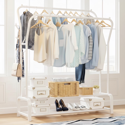 BAOKALER Space Saving Clothes Rack Freestanding Clothing Storage with 6 Hooks, White