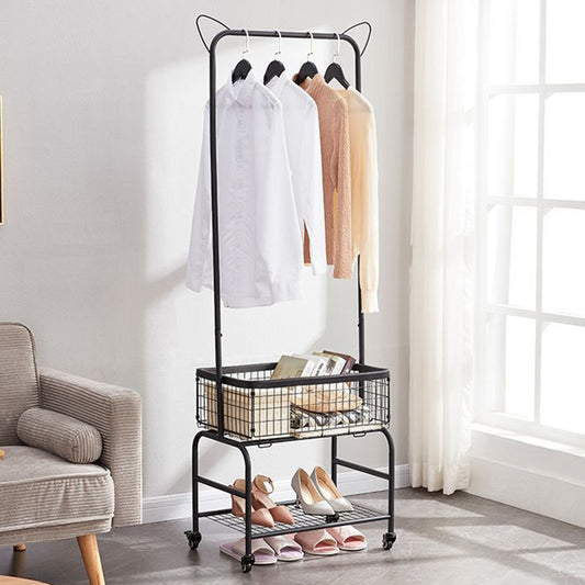 ALSO GO Rolling Laundry Cart with Clothes Rack, Multifunctional Rolling Laundry Hamper with Basket, Hamper Cart with Lockable Wheels, Black