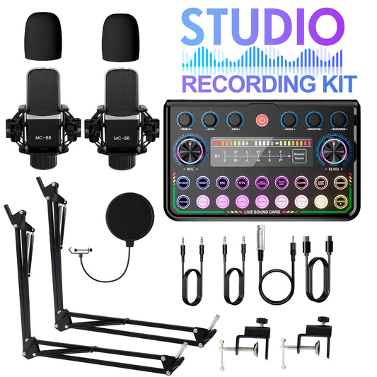 Podcast Equipment Bundle for 2, Audio Interface with Condenser Microphone, Studio Equipment for Streaming, Gaming