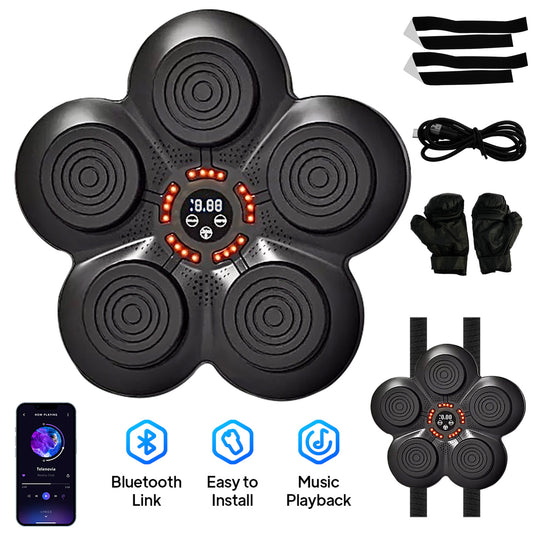 Music Boxing Machine, Wall-Mounted Music Boxing Trainer, Punching Exercise Equipment with 9-Speed Modes for Kids and Adults, Velcro Mount Type, Black