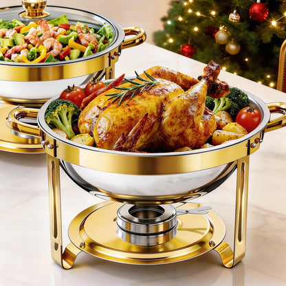BAOKALER 2 Pack Chafing Dish Buffet Set, 6QT Stainless Steel Food Warmers with Glass Lids & Gold Stands, Buffet Servers for Parties, Weddings, Catering, Home
