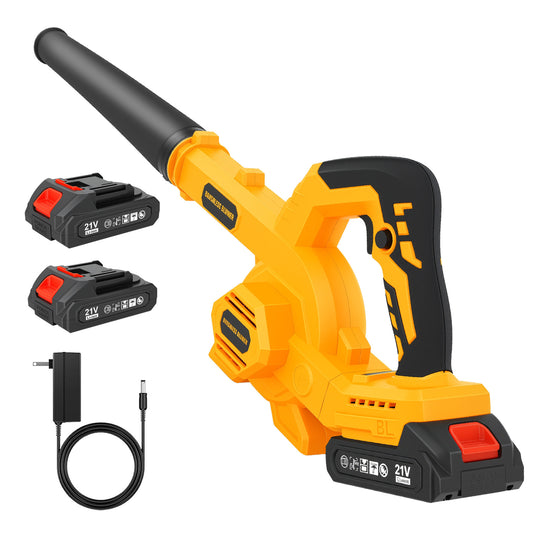 Leaf Blower Cordless with 2¡Á 2.0Ah Batteries and Charger, Variable Speed Switch, Lightweight Battery Powered Blowers for Lawn Care, Yard, Patio Cleaning, Blowing Leaves & Dust, Yellow