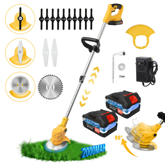 BAOKALER Electric Weed Wacker, Cordless Weed Trimmer with 2000MAH Batteries, 3 Types of Blades, Adjustable Length, Weed Eater Grass Trimmer/Edger/Brush Cutter for Lawn Yard