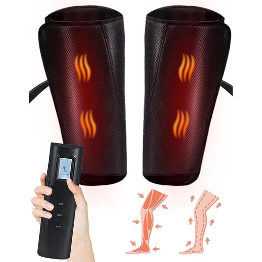 Leg Massager for Circulation, Air Compression Calf Massager with Heat and Pain Relief, 18W Electric Calf Massager for Muscles Relaxation, 3 Intensities and Temperature Settings