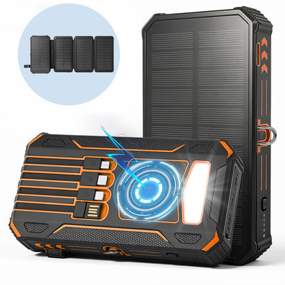 Solar Power Bank 46800mAh, PD15W Fast Charging Solar Charger with 4 Built-in Cables & Wireless Charging, Portable Solar Charger for Cell Phone, Solar Battery Pack for Camping (Orange)