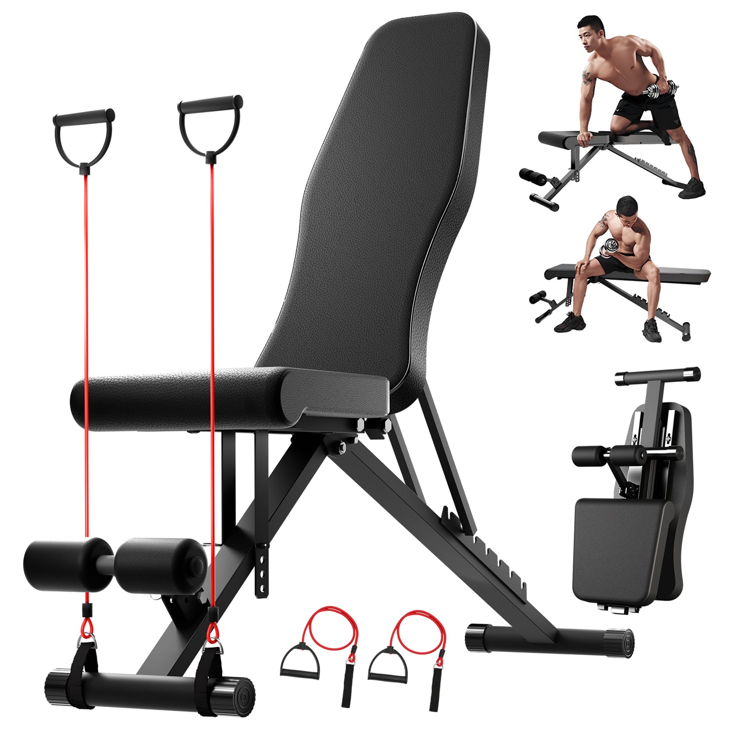CATGOOD 8-in-1 Weight Bench, Foldable Workout Bench Capacity 1000lb, for Full Body Exercise, Adjustable Fitness Bench with Incline Decline Positioning, Home Gym Strength Training