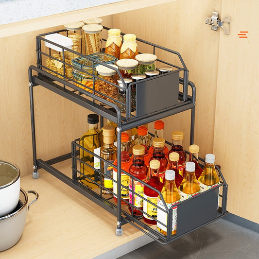 Also Go 2-Tier Under Sink Organizer with Sliding Drawer, Black