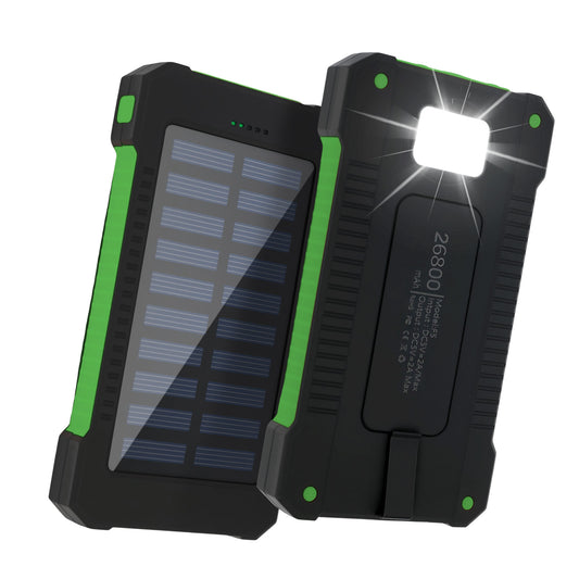 Solar Charger Power Bank 26800mAh, Portable Fast Charging Power Bank with Type-C & USB Ports, Compatible with iPhone, Samsung & More, Waterproof Solar Panel for Camping and Outdoor Use(Green)