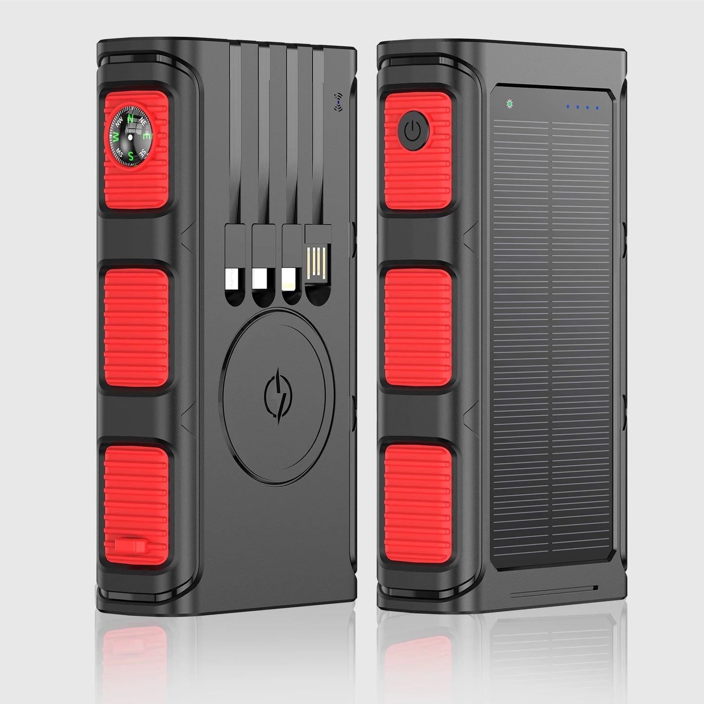 Power Bank Wireless Charger 68800mAh Built in Hand Crank and 4 Cables 15W Fast Charging Power Bank 7 Outputs & 4 Inputs Solar Portable Charger, SOS/Strobe/Strong Flashlights, Compass(Red)