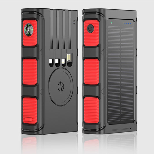 Power Bank Wireless Charger 68800mAh Built in Hand Crank and 4 Cables 15W Fast Charging Power Bank 7 Outputs & 4 Inputs Solar Portable Charger, SOS/Strobe/Strong Flashlights, Compass(Red)