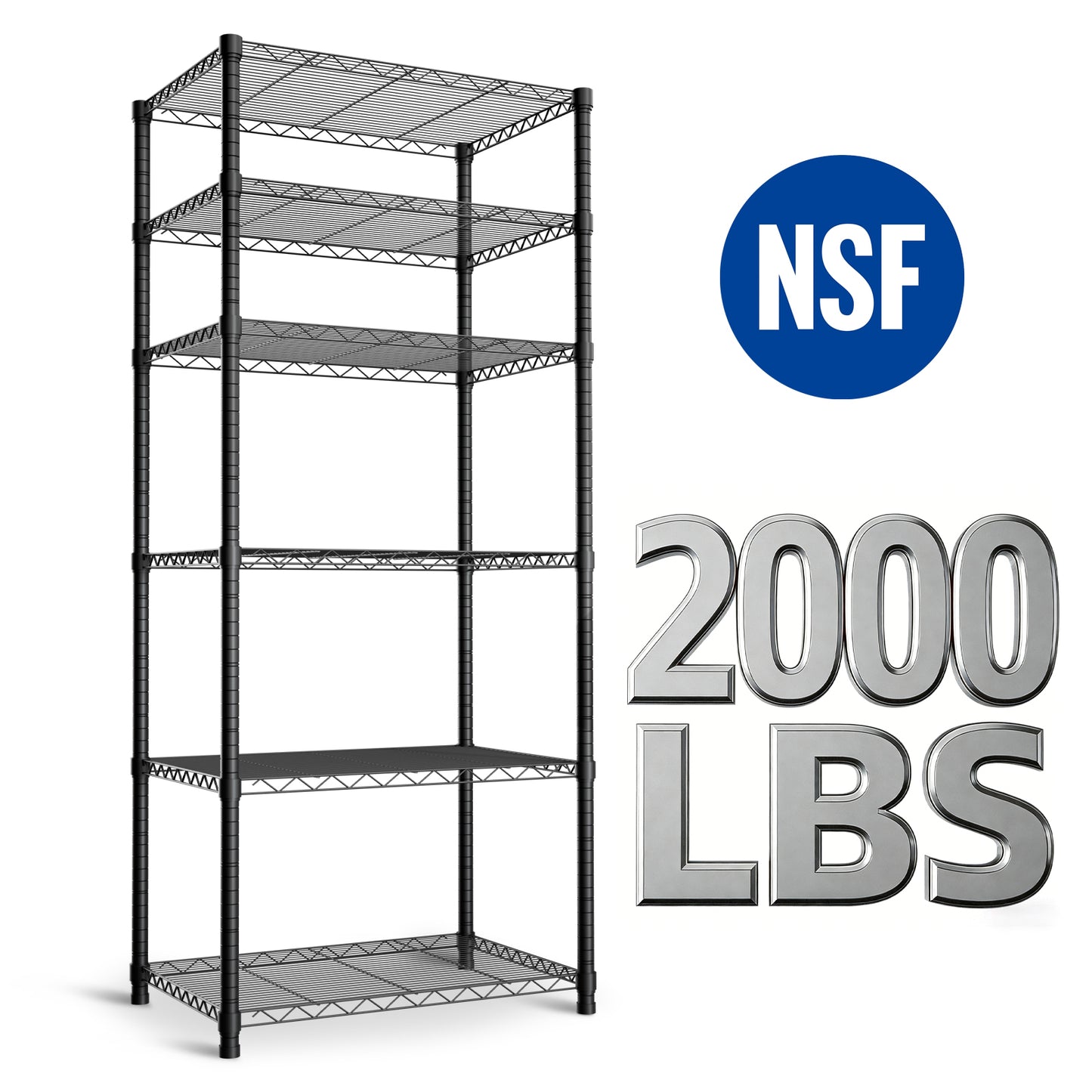 Shelving Units and Storage Shelves, 6 Tier Wire Shelving, 23"×18"×71" Adjustable Metal Shelving, Heavy Duty Steel Wire Rack Storage Shelving Organizer for Kitchen, Garage, Black