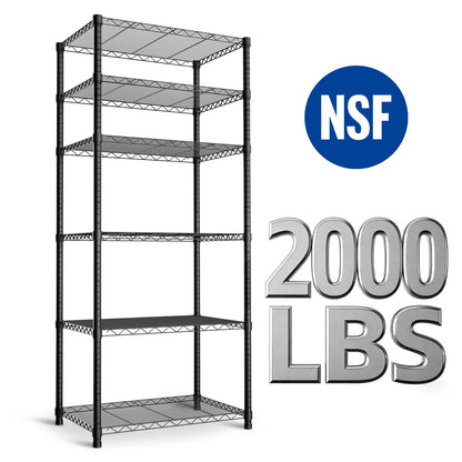 Shelving Units and Storage Shelves, 6 Tier Wire Shelving, 23"×18"×71" Adjustable Metal Shelving, Heavy Duty Steel Wire Rack Storage Shelving Organizer for Kitchen, Garage, Black