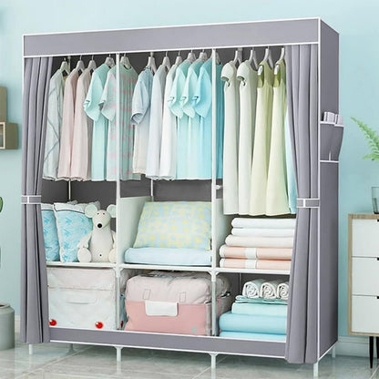 BAOKALER Wardrobe Clothes Storage Rack， 6 Wardrobe Closet Organizer Shelf Garment Cabinet, Tool Free Assembly, Gray