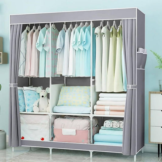 BAOKALER Wardrobe Clothes Storage Rack£¬ 6 Wardrobe Closet Organizer Shelf Garment Cabinet, Tool Free Assembly, Gray
