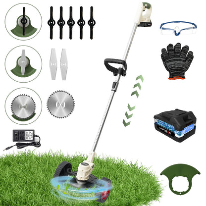 Electric Weed Eater,24V Weed Trimmer with 650W Powerful motor,Low Noise Weed Wackers & Lawn Edger,Wheels and 3 Types Blades Grass Trimmer for Lawn Garden Pruning Trimming