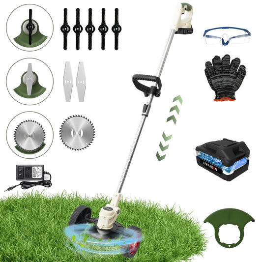 Electric Weed Eater,24V Weed Trimmer with 650W Powerful motor,Low Noise Weed Wackers & Lawn Edger,Wheels and 3 Types Blades Grass Trimmer for Lawn Garden Pruning Trimming
